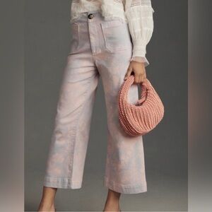 Anthropologie Maeve Colette Tie-dyed light Blue and Pink Ankle Cropped Jeans